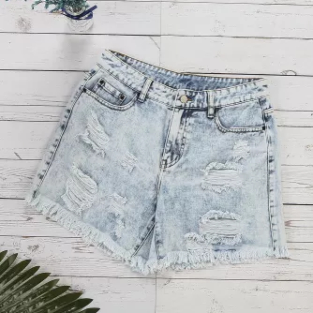 Distressed denim shorts
